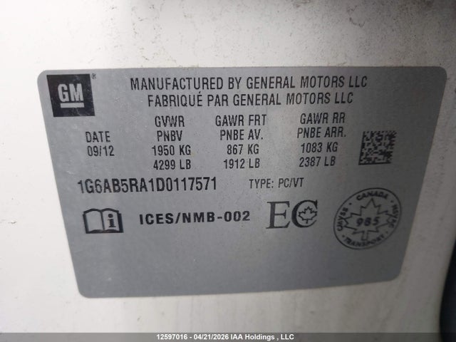 2013 Cadillac Ats Luxury მანქანა იყიდება აუქციონზე, vin: 1G6AB5RA1D0117571, აუქციონის ნომერი: 12597016