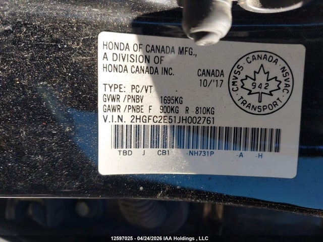 2HGFC2E51JH002761 Honda Civic Lx