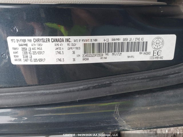 Aukcja sprzedaży 2013 Dodge Grand Caravan, vin: 2C4RDGDG2DR729530, numer aukcji: 12597035