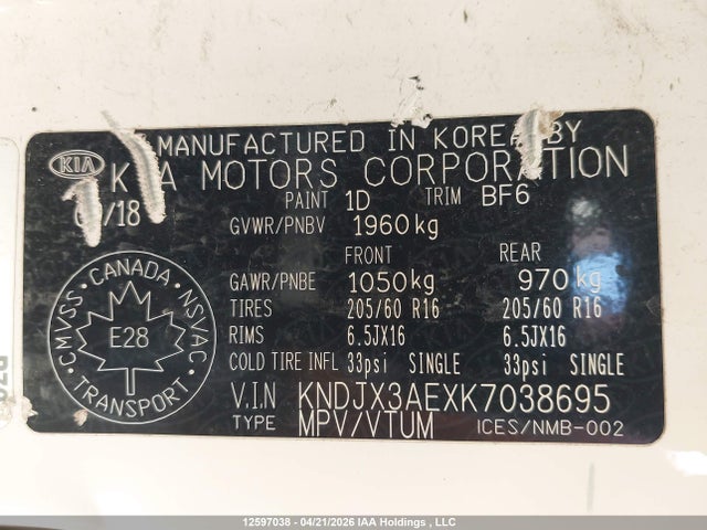 KNDJX3AEXK7038695 KIA Soul Ev +