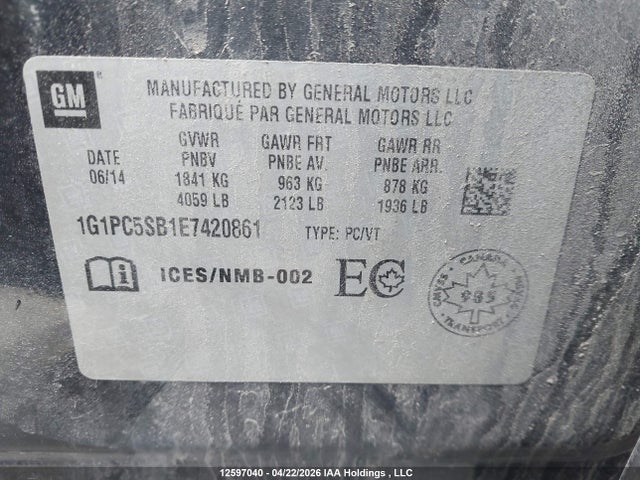 1G1PC5SB1E7420861 Chevrolet Cruze