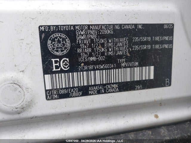 2025 Toyota Rav4 მანქანა იყიდება აუქციონზე, vin: 2T3R1RFV4SW560341, აუქციონის ნომერი: 12597050