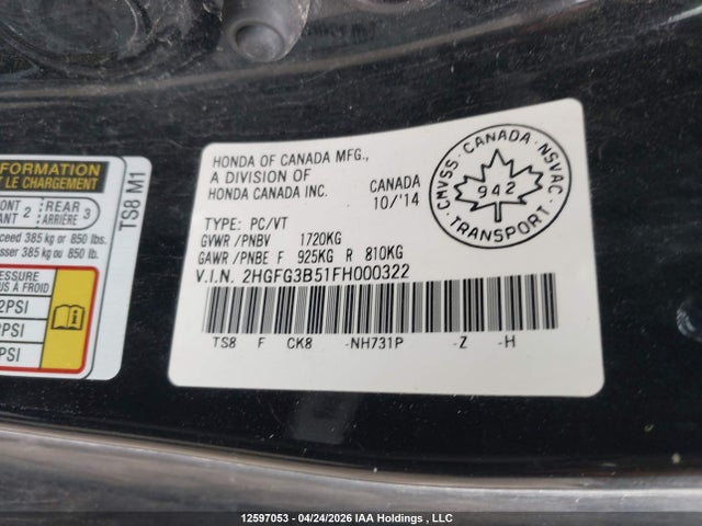 2HGFG3B51FH000322 Honda CIVIC EX