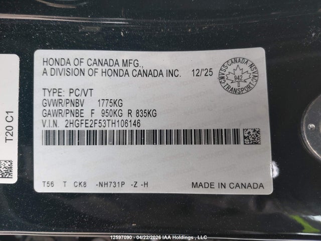 Honda Civic Sport 2026 2HGFE2F53TH106146 Image 18