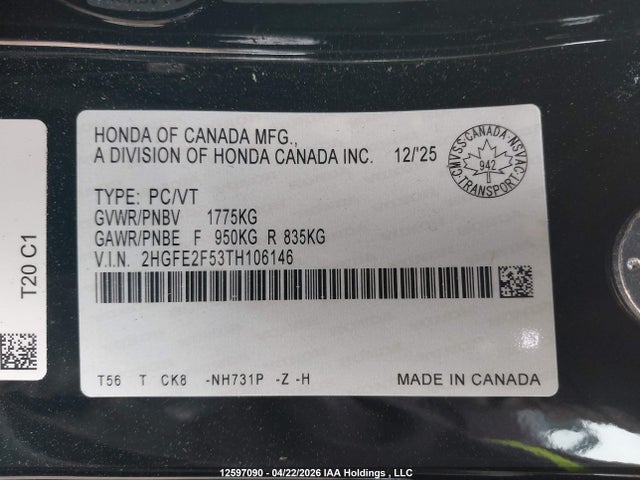 Honda Civic Sport 2026 2HGFE2F53TH106146 Image 9