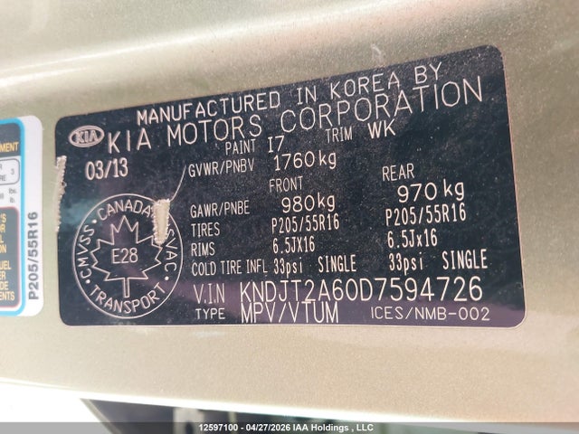 2013 Kia Soul +/!/sport მანქანა იყიდება აუქციონზე, vin: KNDJT2A60D7594726, აუქციონის ნომერი: 12597100