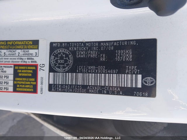 Продаж на аукціоні авто 2009 Toyota Camry, vin: 4T1BE46KX9U854697, номер лоту: 12597109