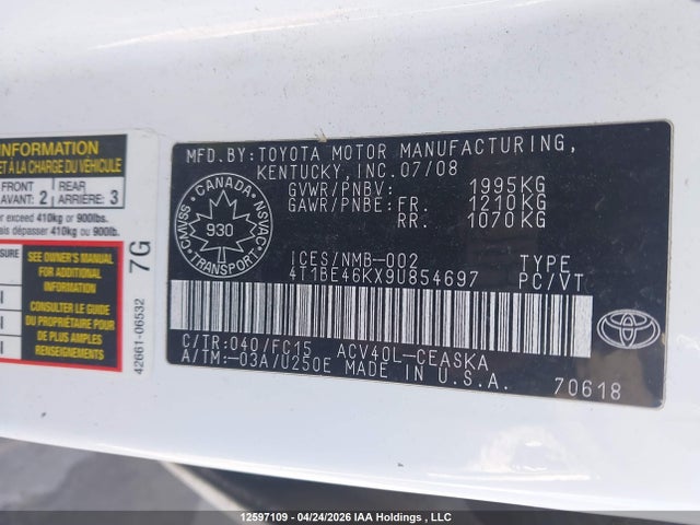 Продаж на аукціоні авто 2009 Toyota Camry, vin: 4T1BE46KX9U854697, номер лоту: 12597109