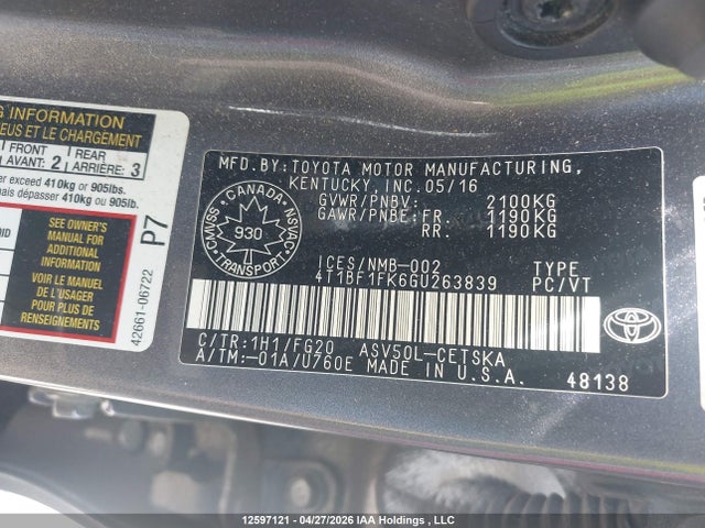 4T1BF1FK6GU263839 Toyota Camry Le/xle/se/xse