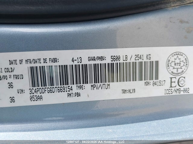 12597127 :رقم المزاد ، 3C4PDDFG6DT669154 vin ، 2013 Dodge Journey R/t مزاد بيع