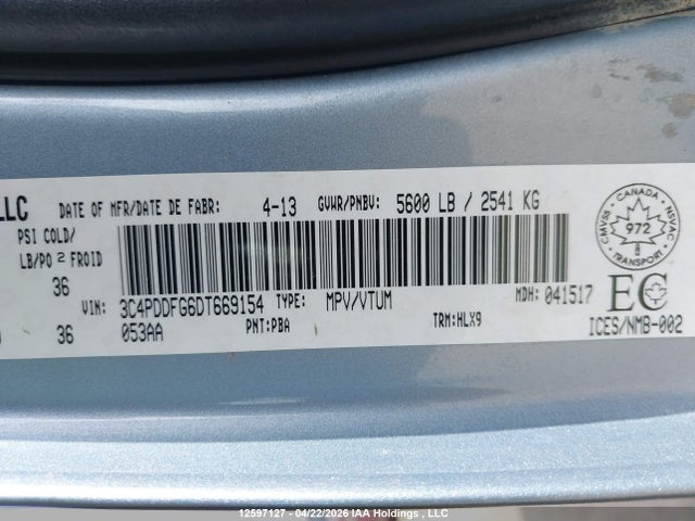 12597127 :رقم المزاد ، 3C4PDDFG6DT669154 vin ، 2013 Dodge Journey R/t مزاد بيع