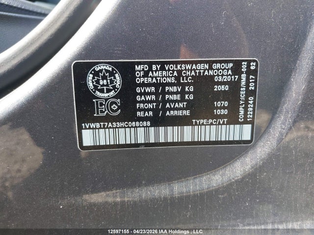 1VWBT7A33HC068088 Volkswagen Passat 1.8 Tsi Comfortline