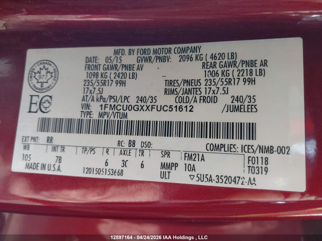 1FMCU0GXXFUC51612 Ford ESCAPE SE