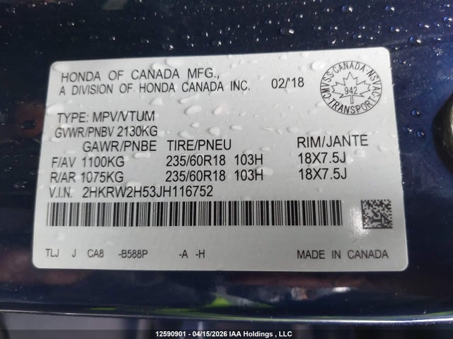 2HKRW2H53JH116752 Honda CR-V EX