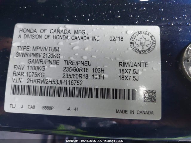 2HKRW2H53JH116752 Honda CR-V EX