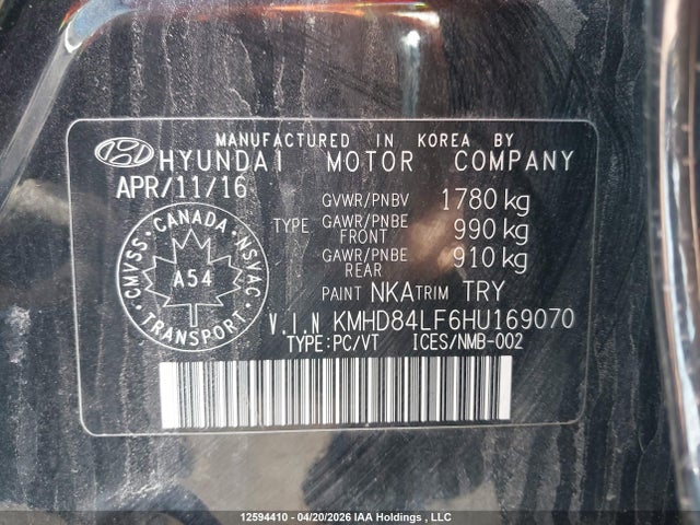 KMHD84LF6HU169070 Hyundai Elantra Gls