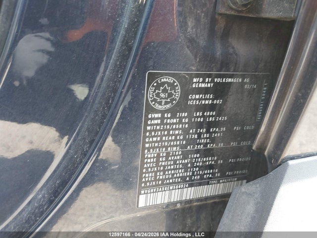 Aukcja sprzedaży 2014 Volkswagen Tiguan S/se/sel/r-line, vin: WVGHV3AX6EW584924, numer aukcji: 12597166