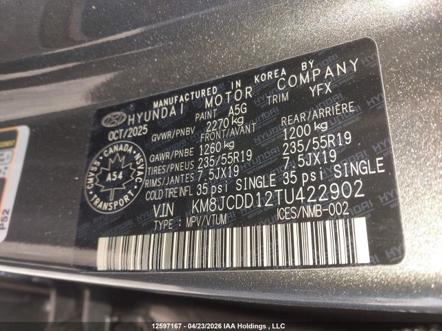 2026 Hyundai Tucson Sel Convenience მანქანა იყიდება აუქციონზე, vin: KM8JCDD12TU422902, აუქციონის ნომერი: 12597167