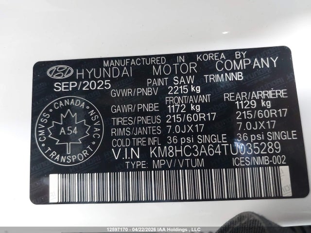 KM8HC3A64TU035289 Hyundai Kona Sel