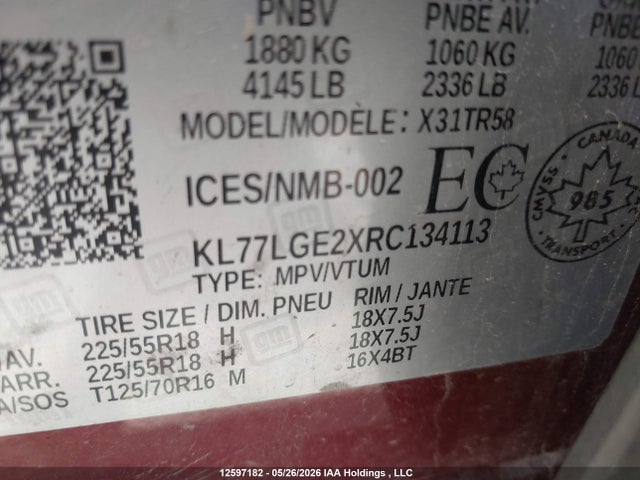 Продажа на аукционе авто 2024 Chevrolet Trax, vin: KL77LGE2XRC134113, номер лота: 12597182