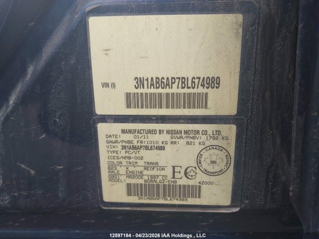 Продажа на аукционе авто 2011 Nissan Sentra 2.0/2.0s/sr/2.0sl, vin: 3N1AB6AP7BL674989, номер лота: 12597184
