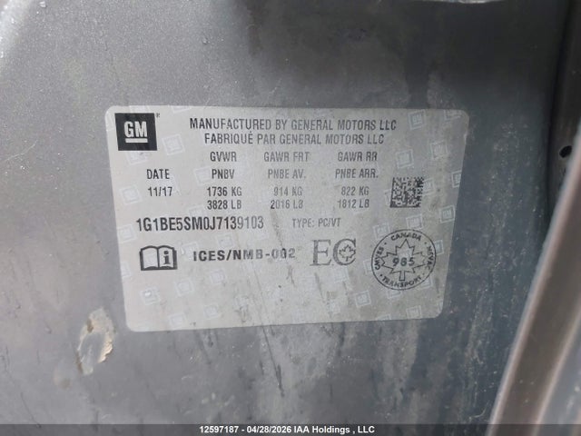 1G1BE5SM0J7139103 Chevrolet Cruze Lt Auto
