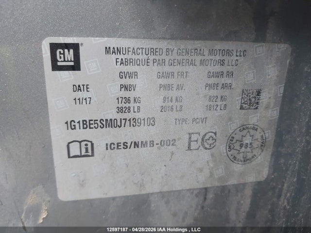 1G1BE5SM0J7139103 Chevrolet Cruze Lt Auto