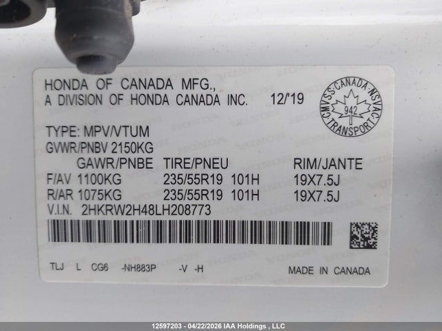 2HKRW2H48LH208773 Honda Cr-v Sport
