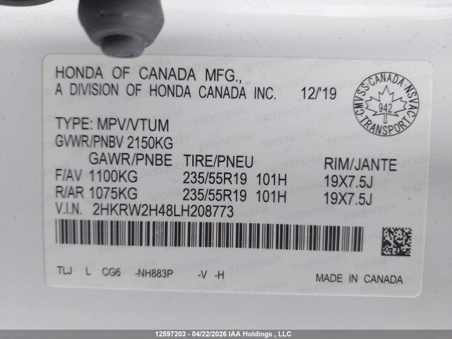 2HKRW2H48LH208773 Honda Cr-v Sport