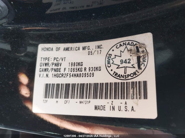 1HGCR2F54HA809509 Honda Accord