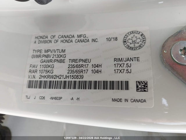 2HKRW2H21JH150839 Honda CR-V