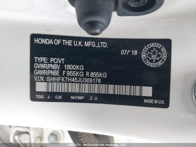 SHHFK7H45JU309176 Honda Civic Sport