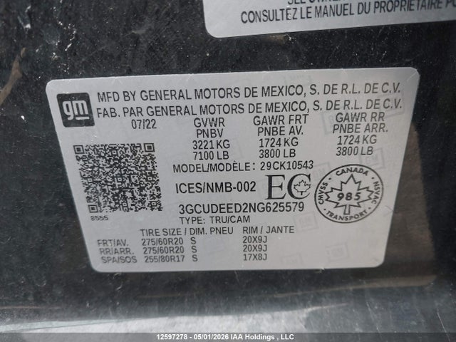 Aukcja sprzedaży 2022 Chevrolet Silverado K1500 Rst, vin: 3GCUDEED2NG625579, numer aukcji: 12597278