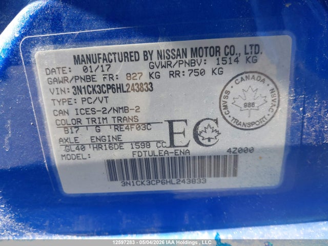 3N1CK3CP6HL243833 Nissan Micra