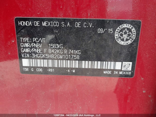 3HGGK5H82GM101758 Honda Fit Ex-l Navi