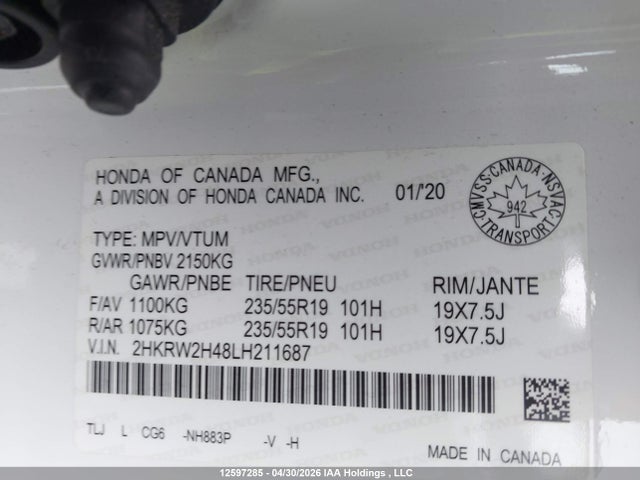 2HKRW2H48LH211687 Honda Cr-v Sport