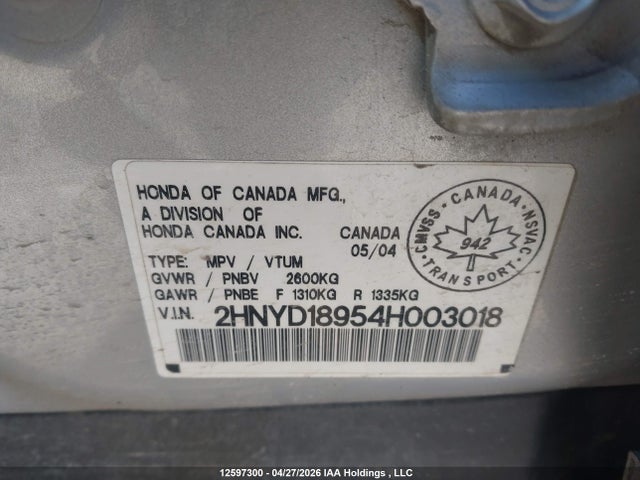 2004 Acura Mdx Touring მანქანა იყიდება აუქციონზე, vin: 2HNYD18954H003018, აუქციონის ნომერი: 12597300