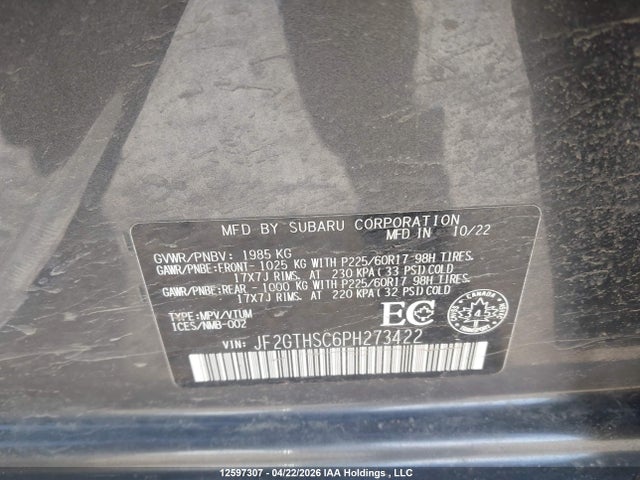 Aukcja sprzedaży 2023 Subaru Crosstrek Outdoor, vin: JF2GTHSC6PH273422, numer aukcji: 12597307