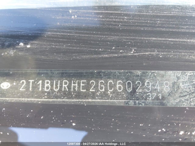 12597308 :رقم المزاد ، 2T1BURHE2GC602948 vin ، 2016 Toyota Corolla L/le/le Pls/prm/s/s Pls مزاد بيع
