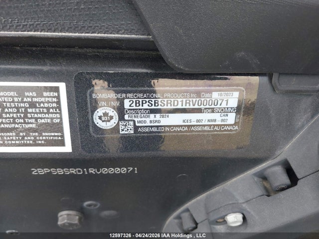 2024 Skidoo  მანქანა იყიდება აუქციონზე, vin: 2BPSBSRD1RV000071, აუქციონის ნომერი: 12597326