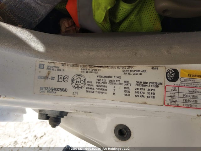12597327 :رقم المزاد ، 1GTCS249488230083 vin ، 2008 Gmc Canyon مزاد بيع