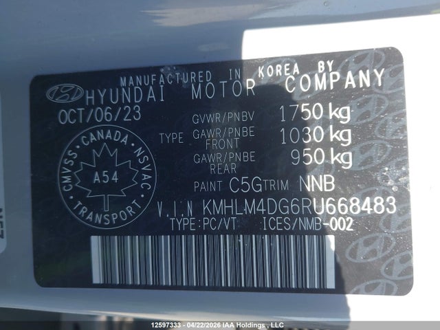 KMHLM4DG6RU668483 Hyundai Elantra Preferred W/tech Package