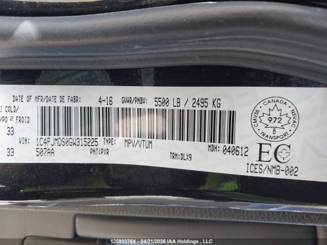 1C4PJMDS0GW315225 Jeep Cherokee Limited