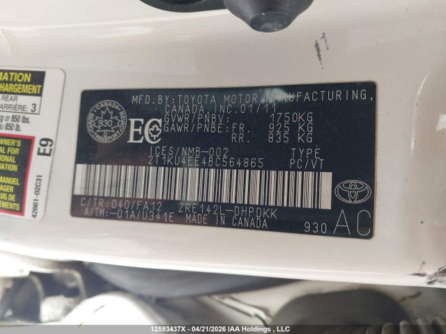 2011 Toyota Matrix მანქანა იყიდება აუქციონზე, vin: 2T1KU4EE4BC564865, აუქციონის ნომერი: 12593437