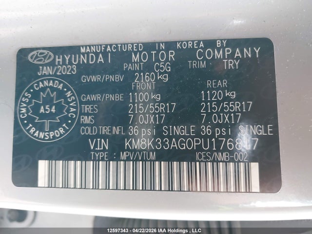 KM8K33AG0PU176817 Hyundai Kona Sel