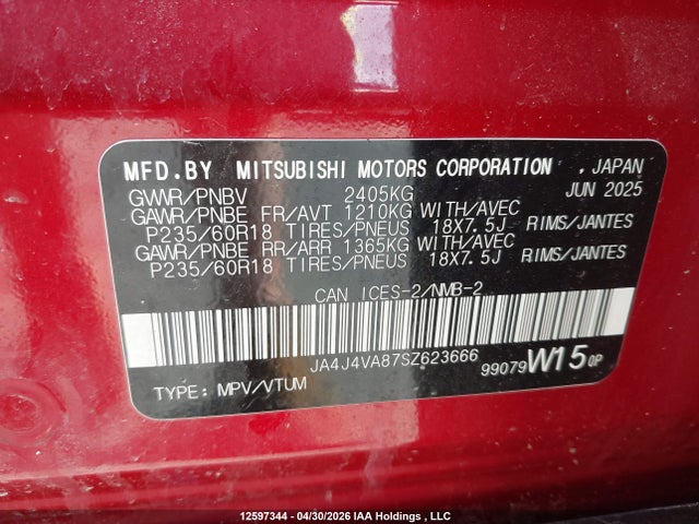Aukcja sprzedaży 2025 Mitsubishi Outlander Le S-awc/se S-awc/sel S-awc, vin: JA4J4VA87SZ623666, numer aukcji: 12597344