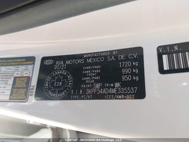 3KPF54AD4ME335537 KIA FORTE EX