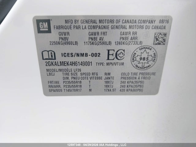 2GKALMEK4H6149001 GMC Terrain Sle