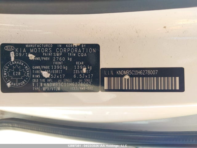 KNDMB5C11H6278007 KIA Sedona Lx/lx+
