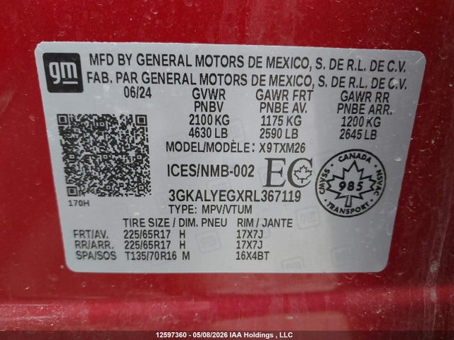 Продаж на аукціоні авто 2024 Gmc Terrain At4, vin: 3GKALYEGXRL367119, номер лоту: 12597360